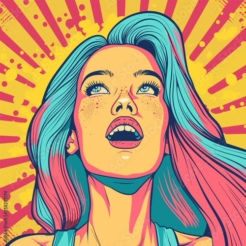 Surprised woman with open mouth. Pop art retro vector illustration.