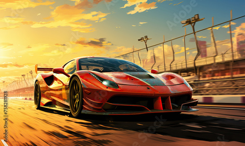 Racing car in graphic novel and comic style. photo