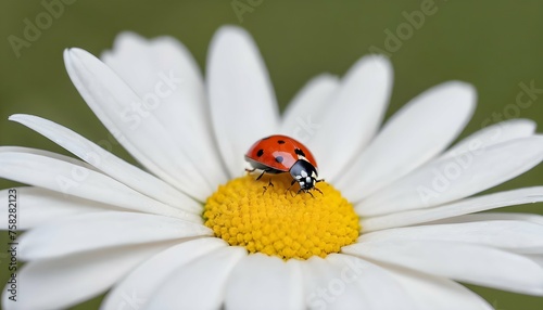 A Ladybug Perched On A Daisy Petal