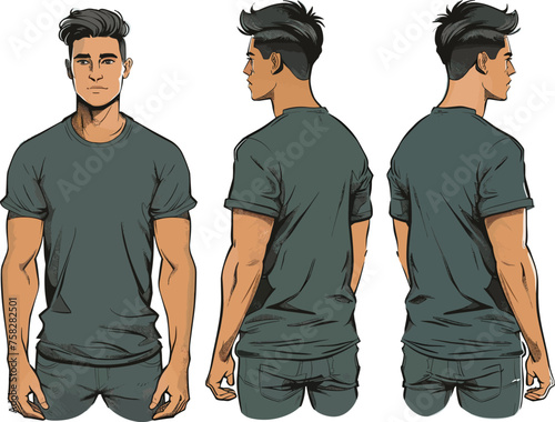 Vector illustration of a young man in a T-shirt and shorts