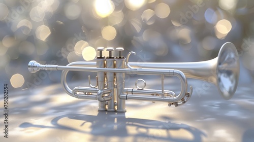 trumpet on blue background photo