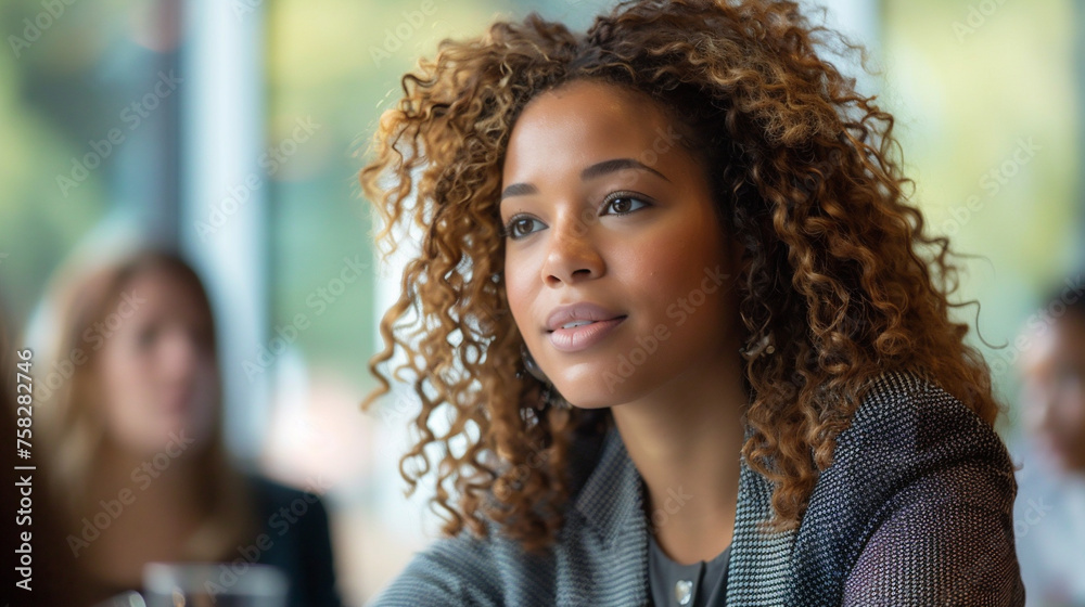 Young businesswoman leading a discussion during a meeting with her colleagues. Young businesswoman leading a discussion during a meeting with her colleagues.
