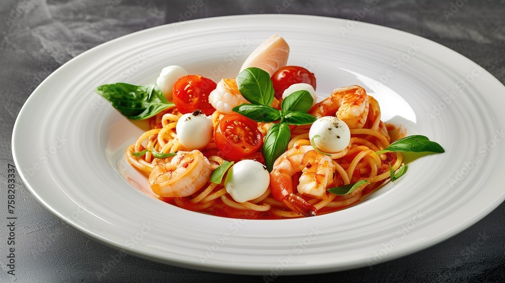 spaghetti with fresh tomato, garlic and mint italian cuisine