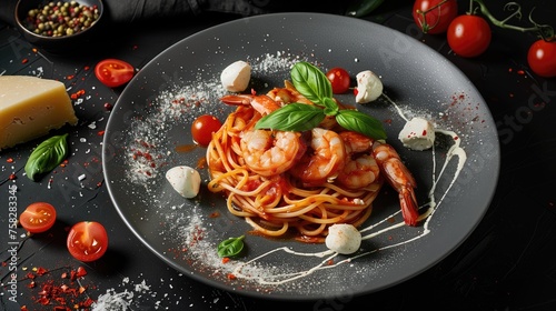 spaghetti with fresh tomato  garlic and mint italian cuisine