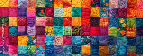 Colorful Handmade Quilt with Intricate Stitching