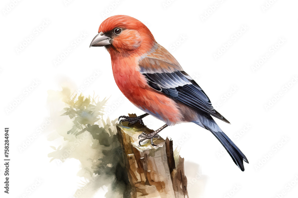 realistic illustration bird songbird avian bright background bird woodland watercolor white realistic crossbill animal forest red loxia image curvirostra crossbill wildlife