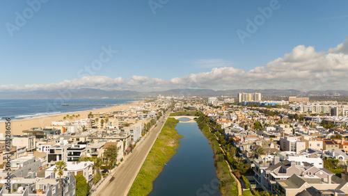 Coastal City Aerial View with Water Channel