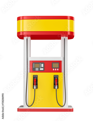 Fuel dispensing station of a gas station in 3D illustration with transparent background