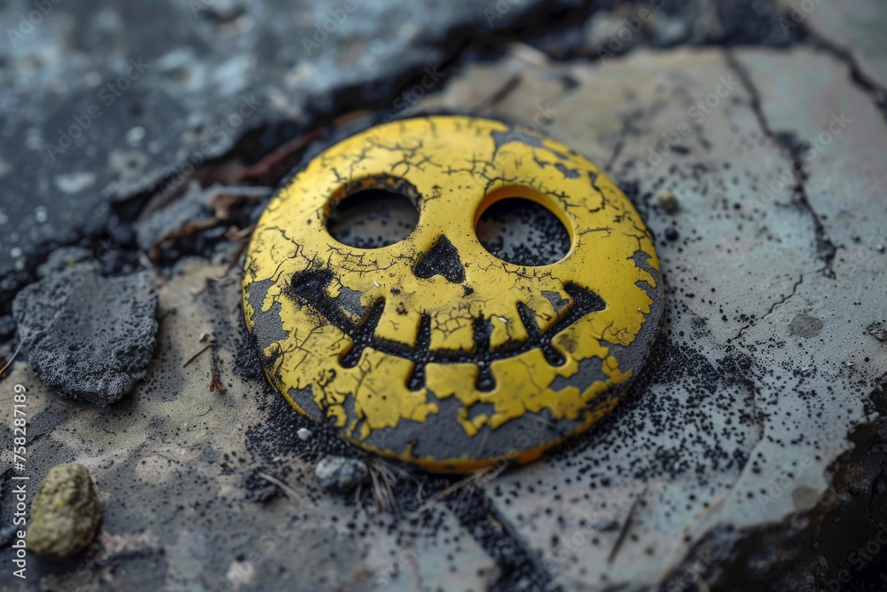 a smiley face with a skull and a dead expression