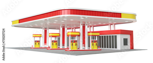 Gas station in 3d render realistic with transparent background