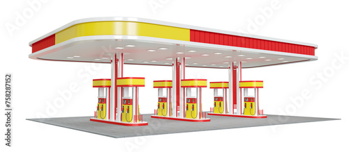 Gas station in 3d render realistic with transparent background