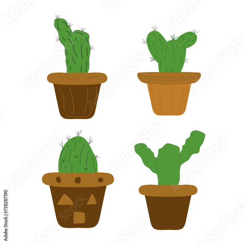 Cactus set. Desert prickly plant, Mexican cactus flower
