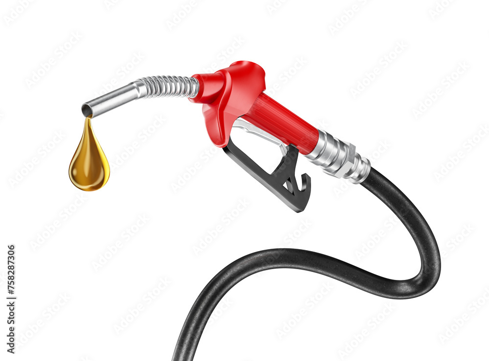 Gasoline pump nozzle in red in realistic 3d render with transparent background Gasoline pump nozzle in red in realistic 3d render with transparent background