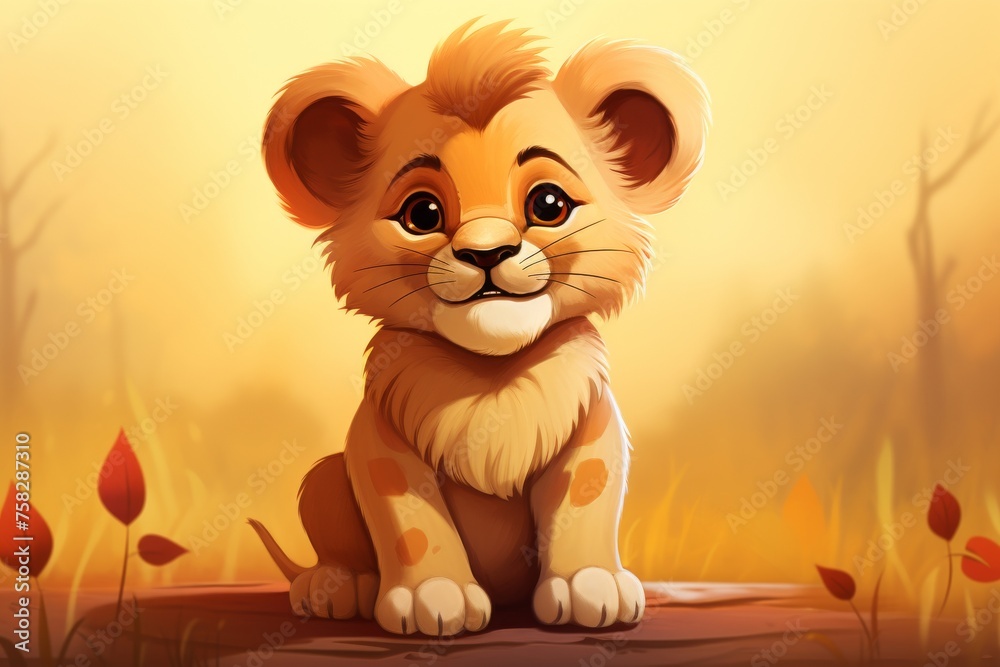 Cute lion cub illustration with smile Cute lion cub illustration with smile