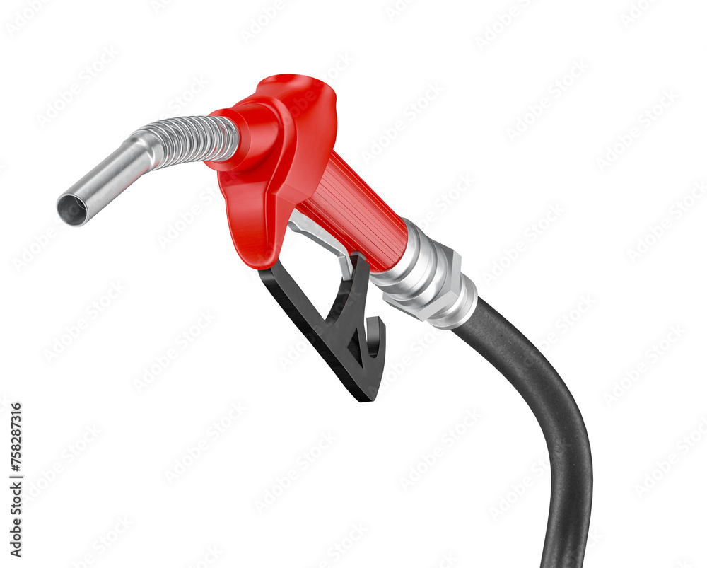 Gasoline pump nozzle in red in realistic 3d render with transparent background Gasoline pump nozzle in red in realistic 3d render with transparent background