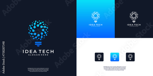 Smart bulb tech logo design. Bulb digital technology logo design inspiration.