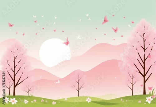 landscape with tree and flowers illustration
