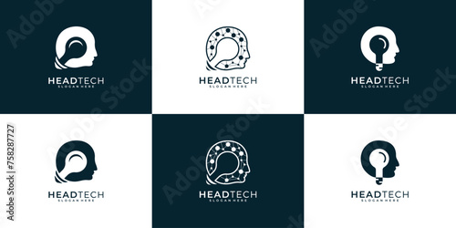Smart people logo. Head artificial intelligence logo design collection.