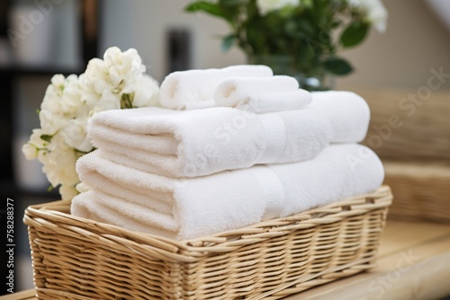 An intimate perspective showcasing a fluffy white towel, neatly folded and ready to provide comfort after a relaxing shower