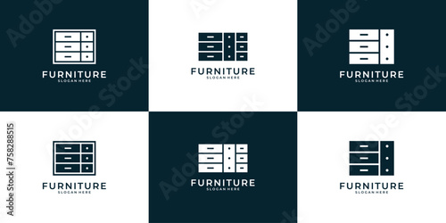 Set of minimalist cabinet furniture interior logo design inspiration.