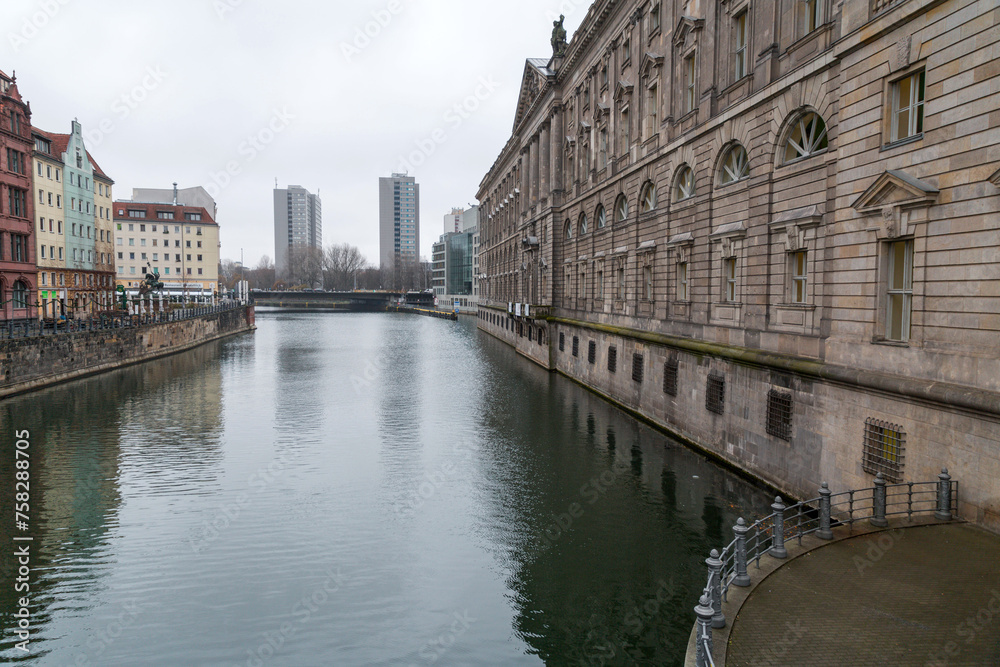 Buildings and cityscape by the Spree River in Berlin, Germany