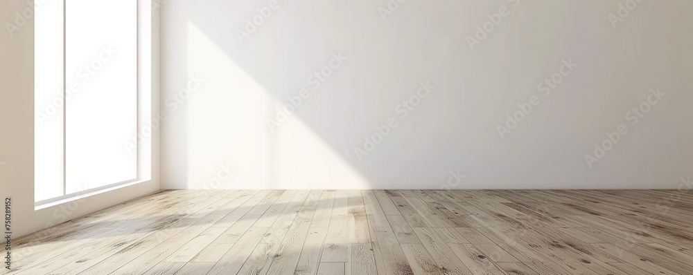 White walls and wooden floor with sunlight White walls and wooden floor with sunlight