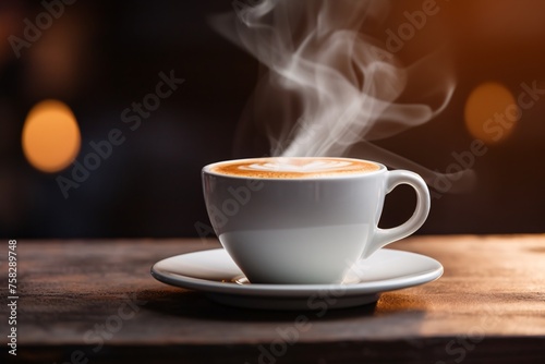 Detailed shot capturing the rich aroma and inviting steam rising from a freshly brewed cup of coffee in a stylish ceramic mug