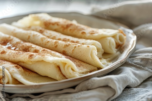 Rolled Lefse with Butter, Sugar, and Cinnamon on a Plate.