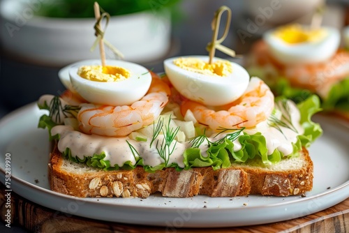 Deluxe Shrimp and Boiled Egg Sandwich with Fresh Herbs