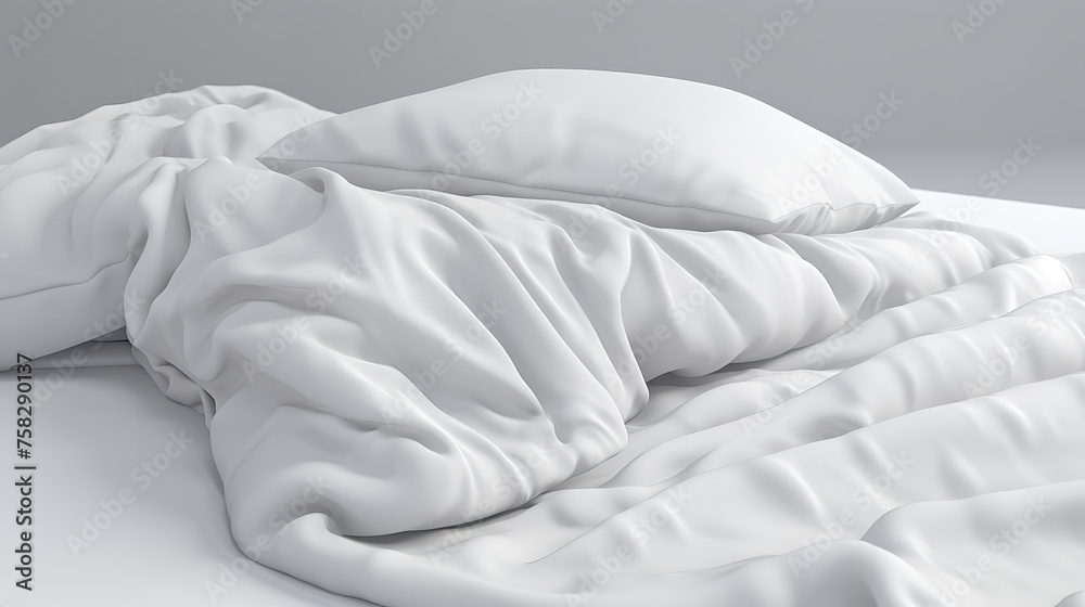 White Folded Duvet Lying on White Bed Background

