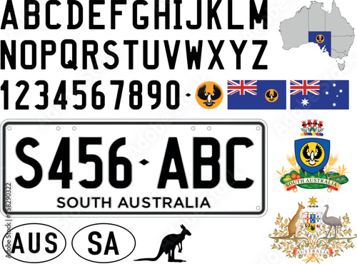 South Australia car license plate pattern, letters, numbers and symbols, vector illustration, Australia