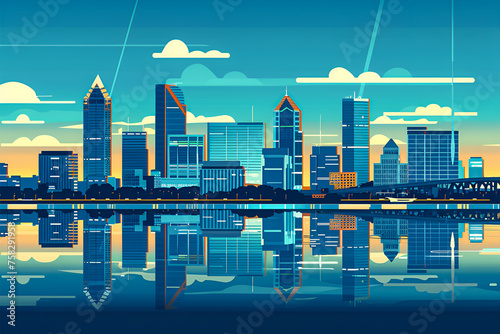 A flat vector city skyline of Jacksonville, Florida, USA. Sunset illustration with skyscrapers.