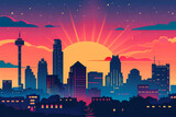 A flat vector city skyline of San Antonio in Texas, USA. Sunset illustration with skyscrapers.