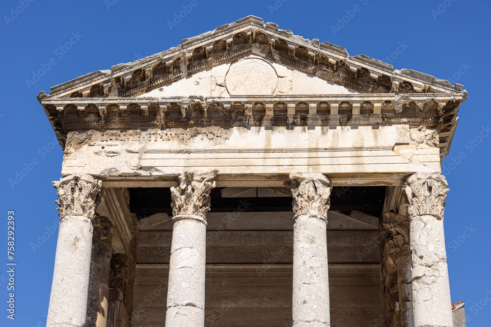 Roman Temple of Augustus located on Forum Square, Pula, Croatia, Istria