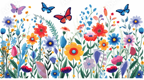 A vibrant pattern of blooming flowers in a meadow w #758293306