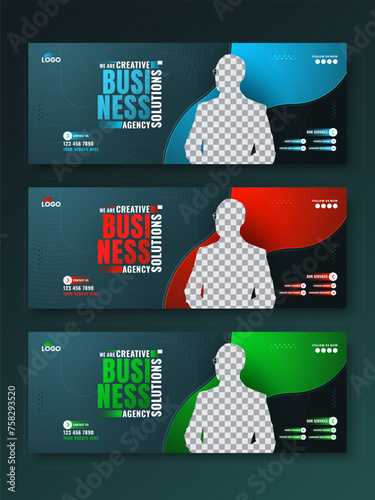 Business promotion or social media facebook cover or web banner bundle set template