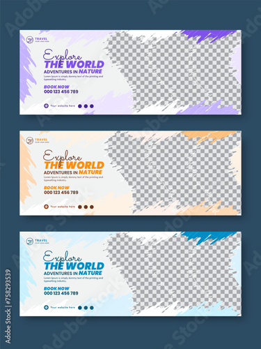 Travel agency facebook banner template or web banner bundle set template