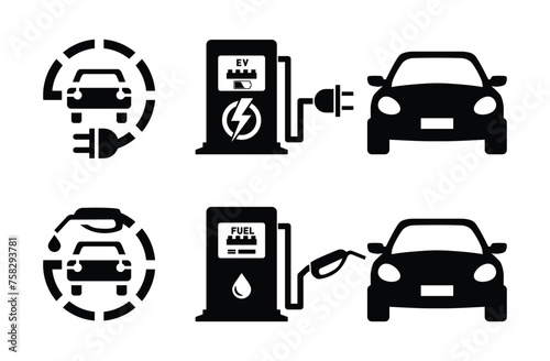 Fuel and electric charging station icon. Vector road sign and stencil on transparent background