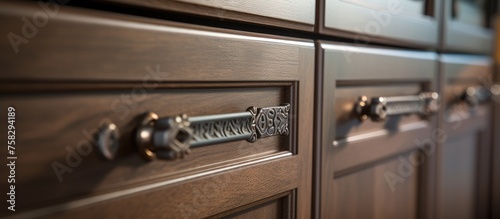 Detail of hardware on cabinetry.