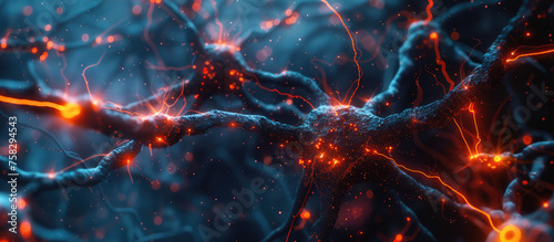 Illustration of active neural connections in a human brain, depicting synapses and neural pathways