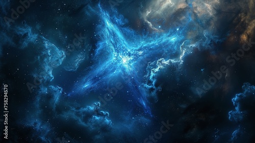 Large Blue Star in Night Sky
