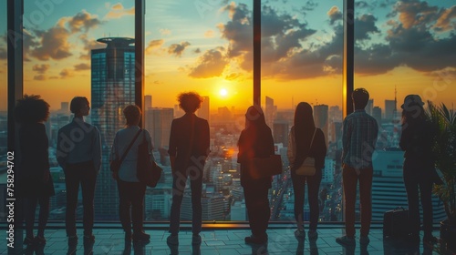 Group of People Standing in Front of Window
