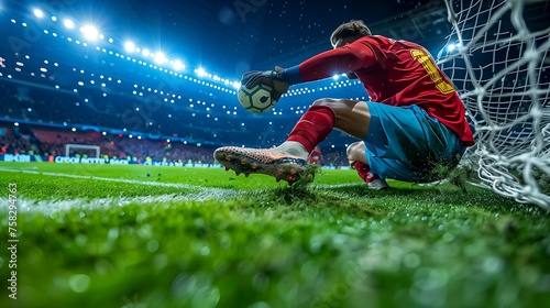A soccer player is sliding into the goal to block a shot © Greg Kelton