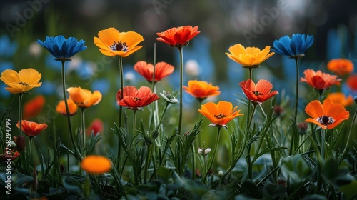 Colorful Flowers Blooming in Grass © olegganko
