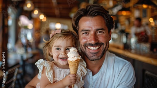 Man and Little Girl Eating Ice Cream