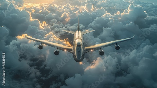 Airplane Flying High Above the Clouds