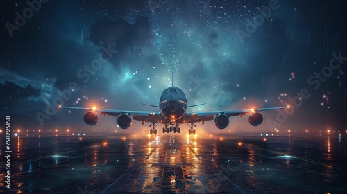 Large Jetliner Flying Through Cloudy Blue Sky