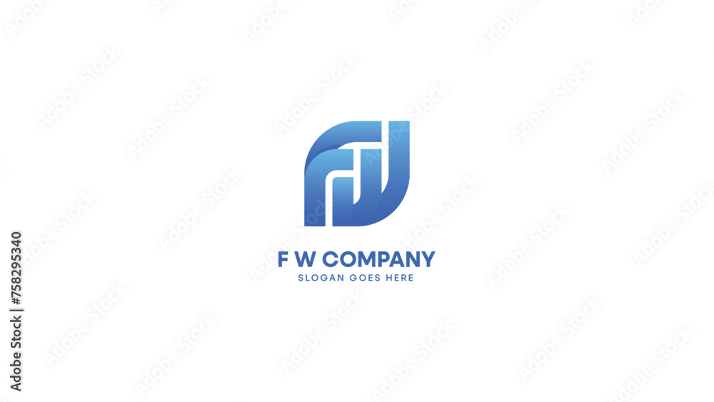 Monogram illustration combining letters F and W with a vibrant blue gradient. Vector color for corporate identity design. Monogram illustration combining letters F and W with a vibrant blue gradient. Vector color for corporate identity design.