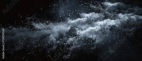 A captivating monochrome image capturing a cloud of dust and shimmering light particles evoking a sense of cosmic wonder © Mik Saar