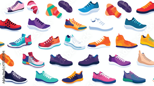 A vibrant pattern of shoes in different styles like